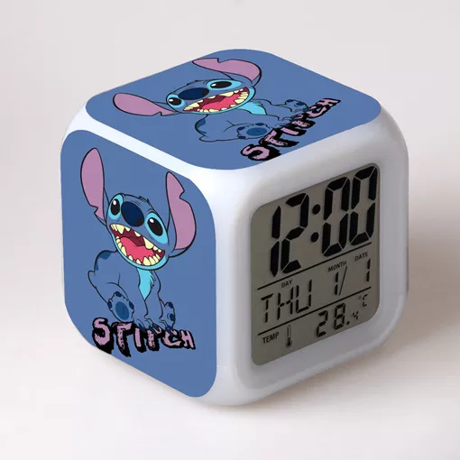 Cute Disney Cartoon Lilo&Stitch Alarm Clock Growing LED Color Change Digital Light PVC Stitch Figure Toys for Kids Birthday Gift