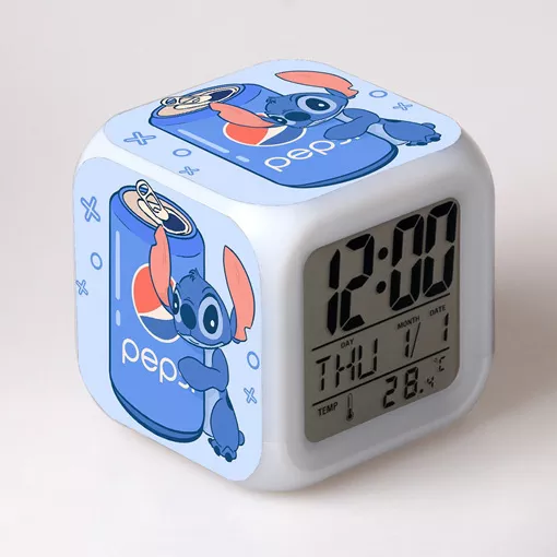 Cute Disney Cartoon Lilo&Stitch Alarm Clock Growing LED Color Change Digital Light PVC Stitch Figure Toys for Kids Birthday Gift