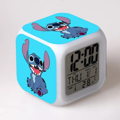 Cute Disney Cartoon Lilo&Stitch Alarm Clock Growing LED Color Change Digital Light PVC Stitch Figure Toys for Kids Birthday Gift