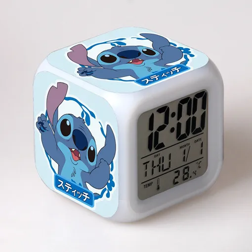 Cute Disney Cartoon Lilo&Stitch Alarm Clock Growing LED Color Change Digital Light PVC Stitch Figure Toys for Kids Birthday Gift