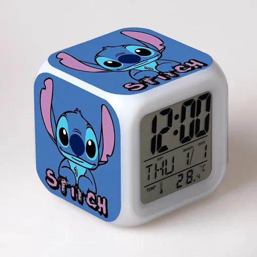 Cute Disney Cartoon Lilo&Stitch Alarm Clock Growing LED Color Change Digital Light PVC Stitch Figure Toys for Kids Birthday Gift