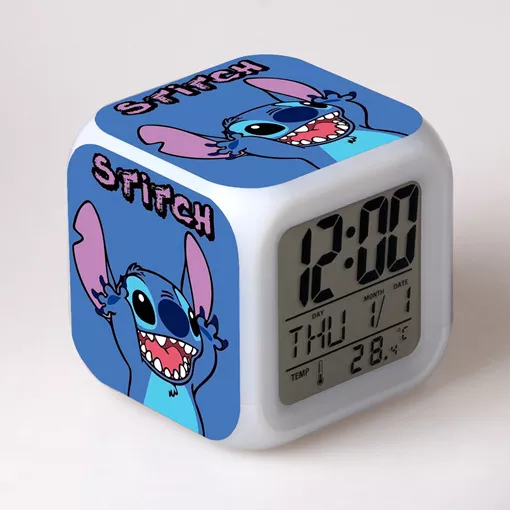 Cute Disney Cartoon Lilo&Stitch Alarm Clock Growing LED Color Change Digital Light PVC Stitch Figure Toys for Kids Birthday Gift