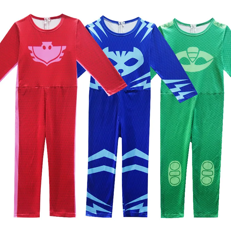 Kid Blue Red Green Jumpsuits Pajamas Cosplay Costume with Mask Night Hero Birthday Party Dress Sets Christmas Costumes