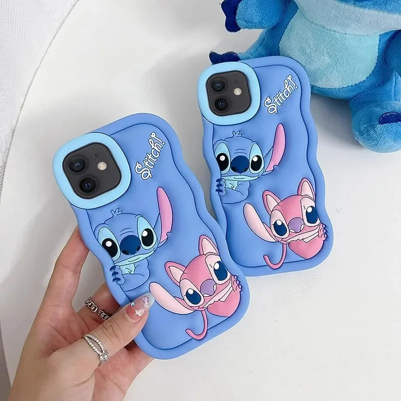 Disney Stitch Silicone Wave Soft Cover Case for IPhone 15 14 13 12 11 Pro Max Xs XR SE 6 7 8 Anime Figure Phone Case