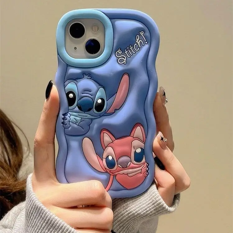 Disney Stitch Silicone Wave Soft Cover Case for IPhone 15 14 13 12 11 Pro Max Xs XR SE 6 7 8 Anime Figure Phone Case