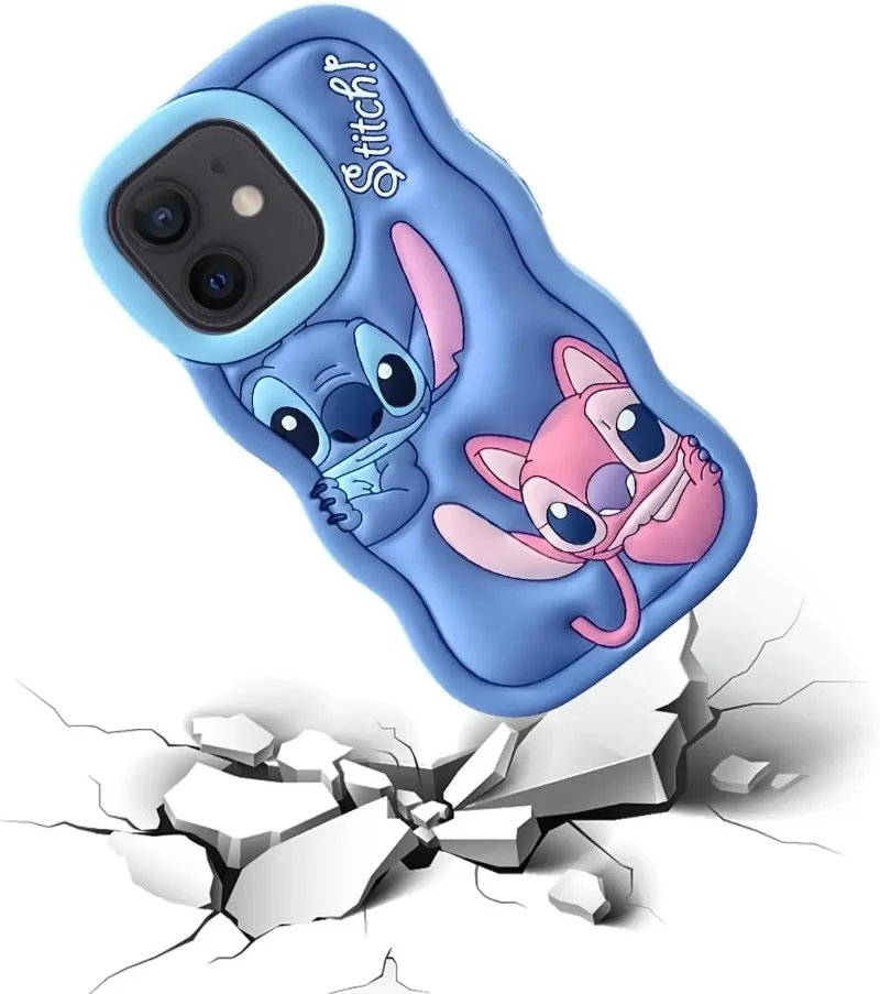 Disney Stitch Silicone Wave Soft Cover Case for IPhone 15 14 13 12 11 Pro Max Xs XR SE 6 7 8 Anime Figure Phone Case