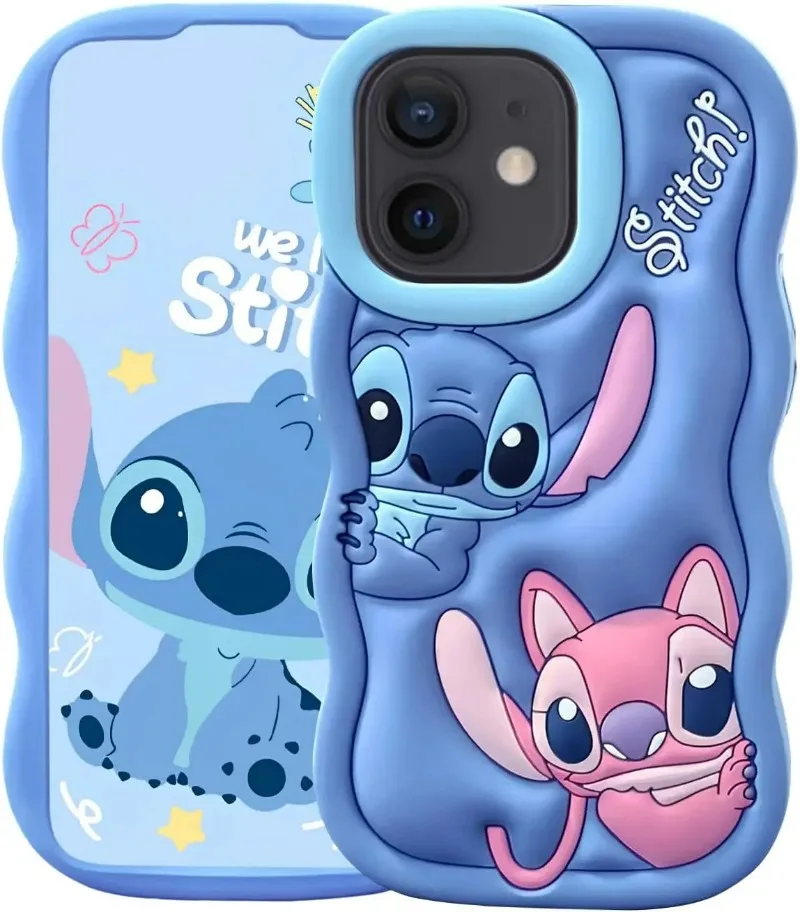 Disney Stitch Silicone Wave Soft Cover Case for IPhone 15 14 13 12 11 Pro Max Xs XR SE 6 7 8 Anime Figure Phone Case