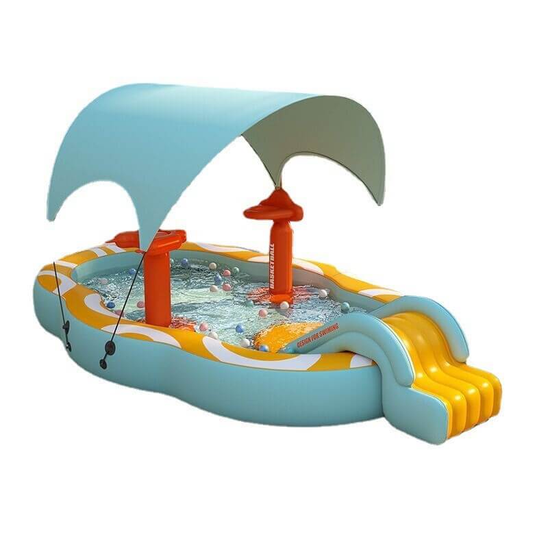 Inflatable Pool with Slide and Basketball Hoop