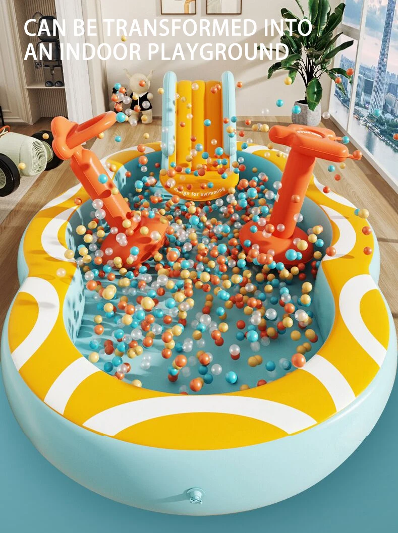 Inflatable Pool with Slide and Basketball Hoop