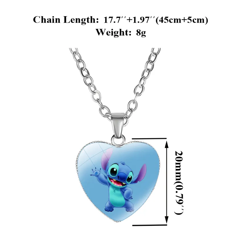 2023 New Disney Stitch Necklaces Cute Lilo & Stitch Heart Necklace Photo Printed Glass Pendant for Kids Handmade Jewelry Gifts