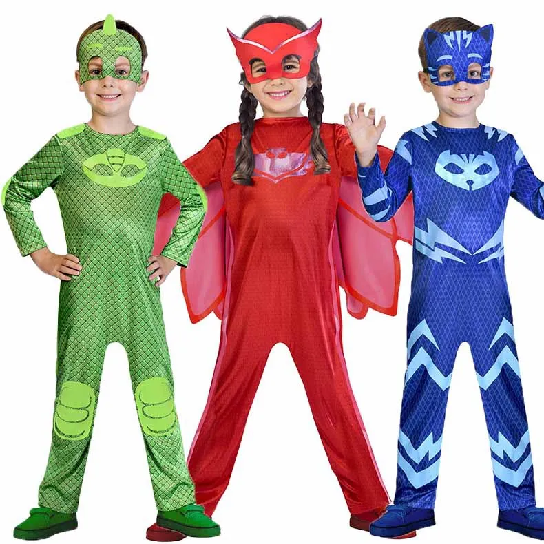 Kid Blue Red Green Jumpsuits Pajamas Cosplay Costume with Mask Night Hero Birthday Party Dress Sets Christmas Costumes