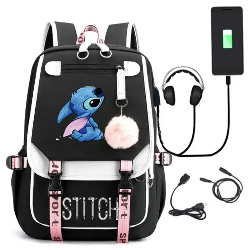 Lilo & Stitch Backpack with Built-in Phone Charging Port 