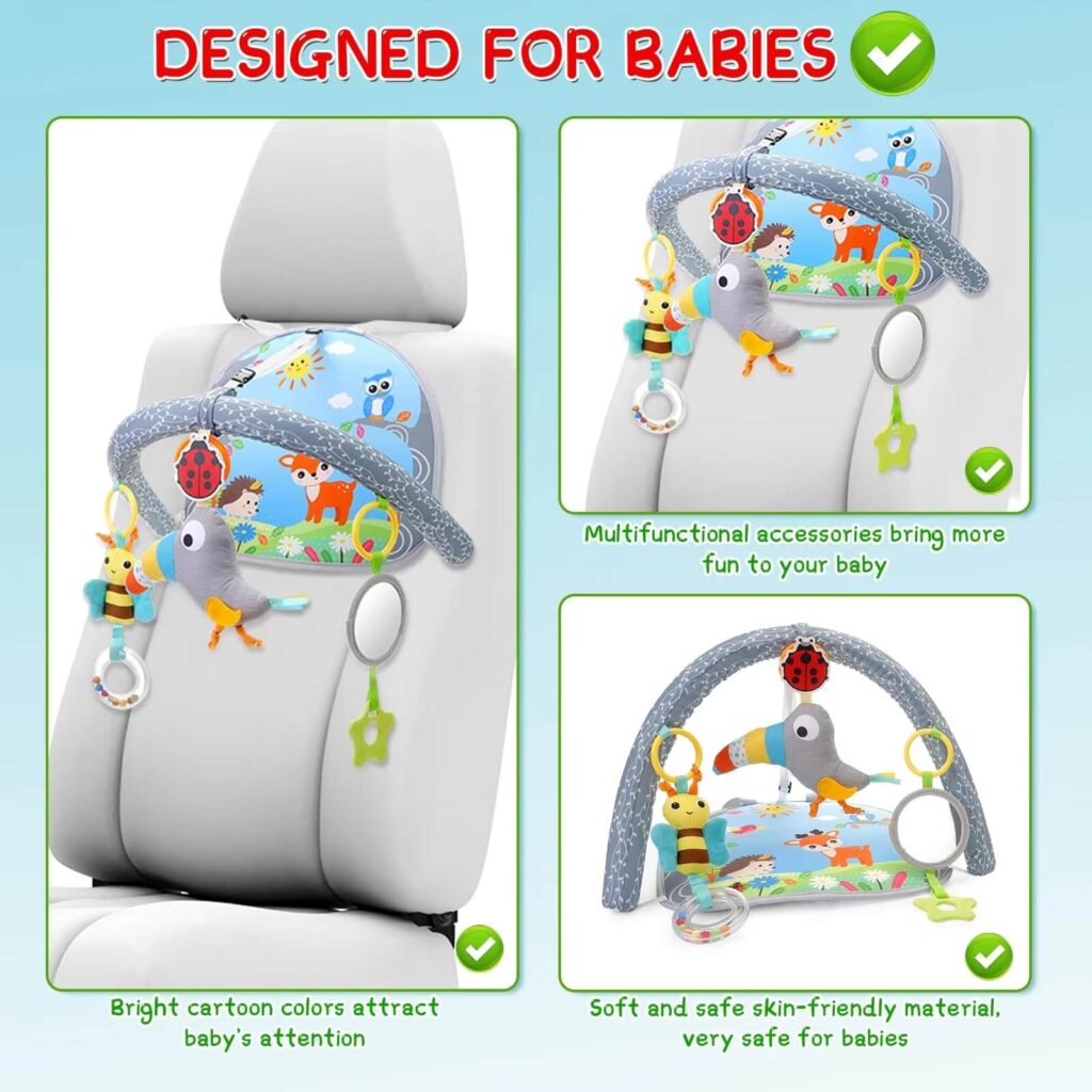 Baby Car Seat Animals Plush Toys With Music & Plastic Mirror