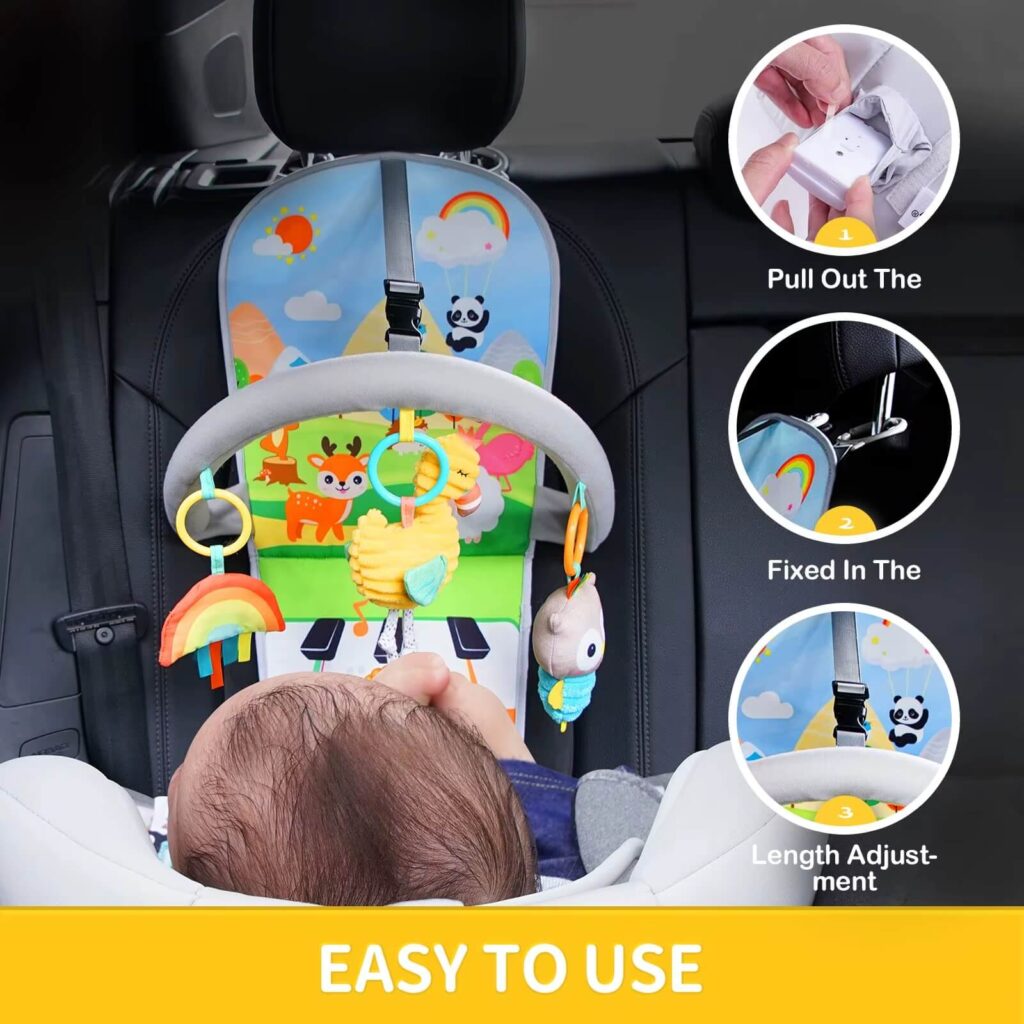 Baby Car Seat Animals Plush Toys With Music & Plastic Mirror