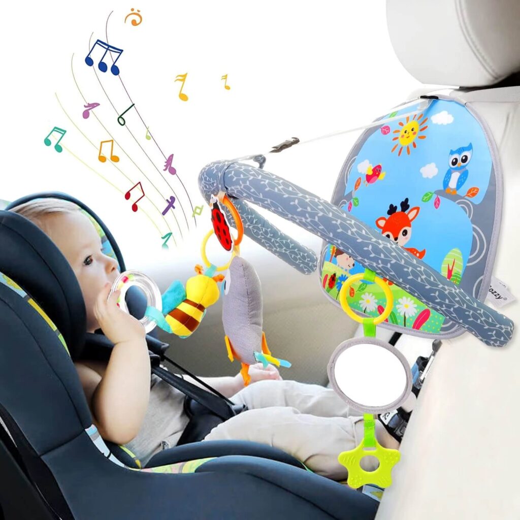 Baby Car Seat Animals Plush Toys With Music & Plastic Mirror