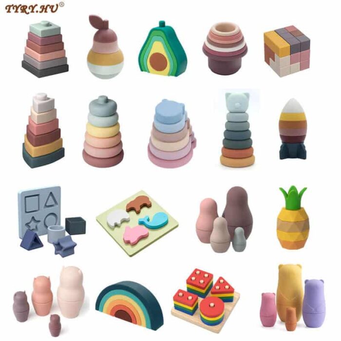 Silicone Toys Stacking Blocks & Shape Sorter Puzzle for Baby 6-12 Months